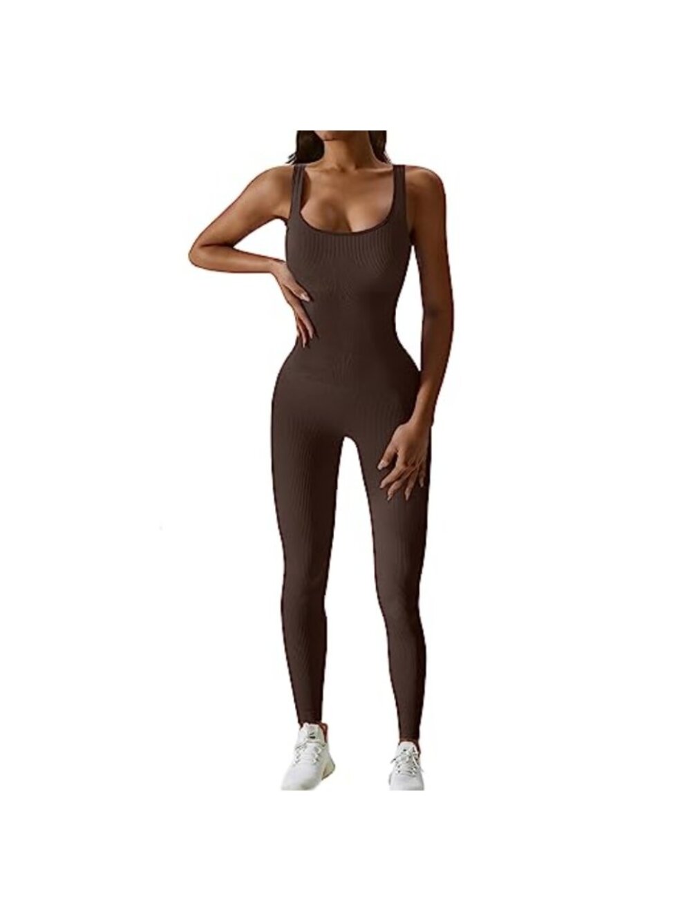Seamless Ribbed Tummy Control Square Neck Yoga Jumpsuit for Women